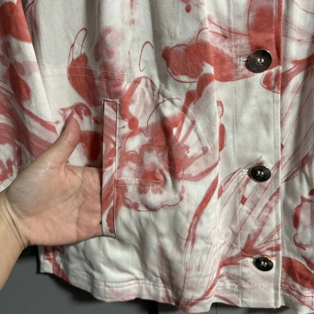 Chico’s Women Button Front Collared Jacket Abstract Print Artsy Medium (US 1)
